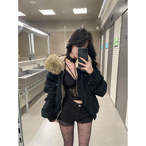 现货重磅boxy短款棉衣座山雕大毛毛领男女棉服水洗工装厚外套图片