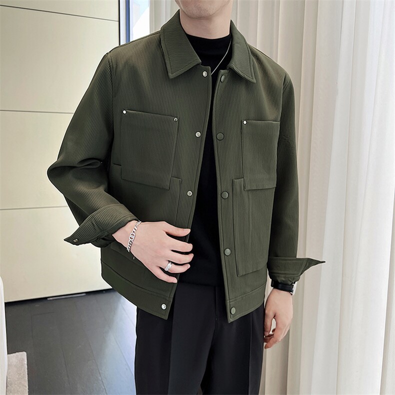 轻熟风~男士秋冬压皱条纹2025秋季长袖夹克店主风JK0805-P115,男装夹克,电商A236