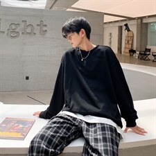 假两件卫衣男ins港风宽松圆领套头韩版长袖T恤情侣外套秋w90-p30，男装卫衣，星座1008-2