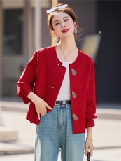 现货2026年春款短款外套欧货bao款新中式提花面料重工定珠葫芦，女装短外套，众宇琦