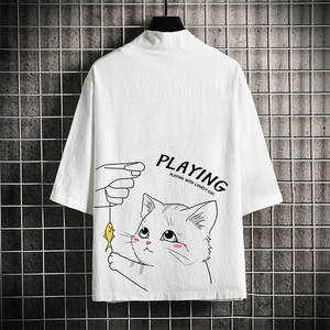 HF59129-P40风汉服男开衫外套七分袖道袍 网格挂拍图片