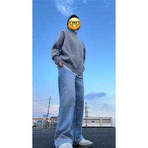 重磅秋冬北极绒双拉链毛衣开衫美式复古休闲慵懒风宽松针织衫外套图片