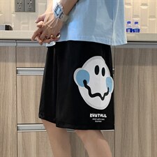 短裤男夏季卡通笑脸薄款学生潮流外穿篮球中裤运动休闲K1289-P25，男装休闲裤，星座512-4
