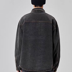 秋季新款时尚潮流铆钉拼接设计水洗复古蓝翻领单排扣宽松牛仔外套，男装工装外套，星座218-1（原230）