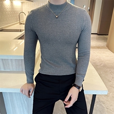 2024秋冬新款英伦修身暗花半高领毛衣针织打底衫男M39-p65，男装针织衫/毛衣，电商D303