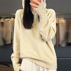 2025年秋季套头时尚百搭通勤简约休闲帽衫，女装针织衫/毛衣，大美人包芯纱店