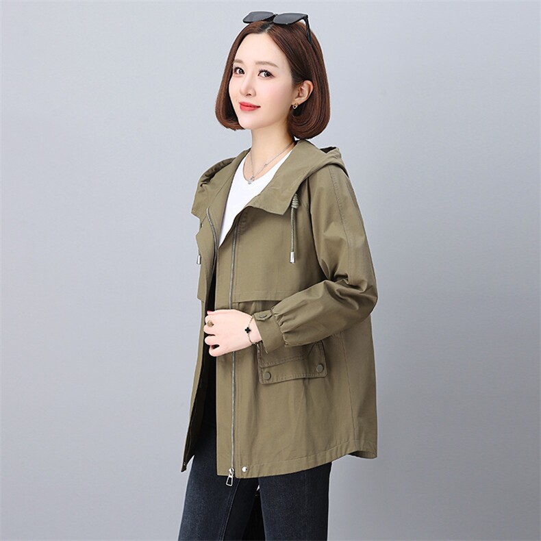高级感休闲连帽风衣女春秋2025新款抽绳收腰显瘦百搭工装连帽外套,女装短外套,玛其路