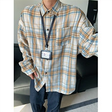 现货~格子大码长袖衬衫C5887/特P20黄白色，男装衬衫，电商A094