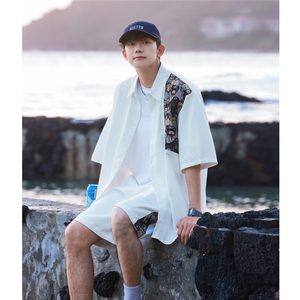 1小熊短袖衬衫男+短裤大码情侣套装92%聚酯纤维8%氨纶TZ77059P70图片