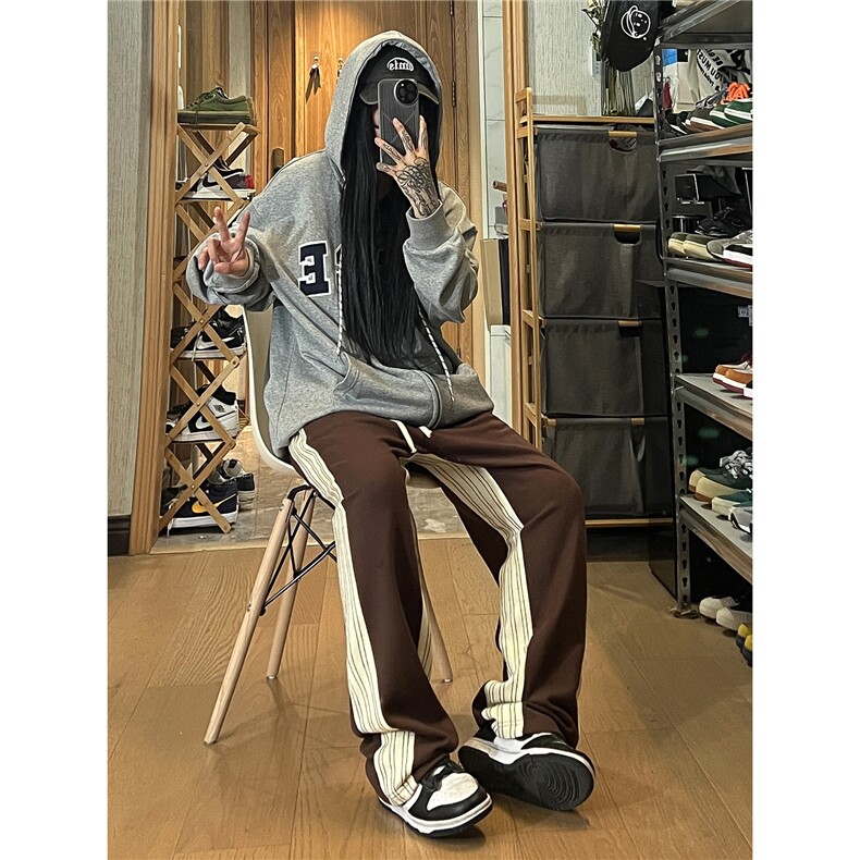 秋季新款条纹拼接卫裤长裤女模XZ604-KP75-P55控68,男装休闲裤,星座604