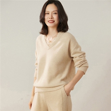 2025年秋季长袖通勤时尚百搭通勤简约休闲V领蕾丝，女装羊绒衫，贝美羊绒