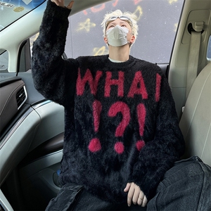 2024新款秋季高街美式嘻哈设计感字母毛衣圆领痞帅现货 W8358-P63图片