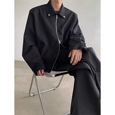 LY0757-P55网图黑色夹克潮牌秋冬新款美式复古纯色翻领外套上衣服，男装夹克，电商C233