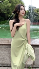 长袖衬衫针织吊带连衣裙女夏两件套2024新韩版时尚圆领套头长裙子，女装套装/套裙，鑫慧