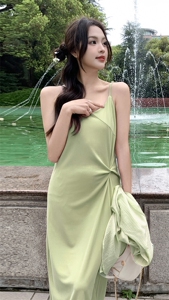 长袖衬衫针织吊带连衣裙女夏两件套2024新韩版时尚圆领套头长裙子图片