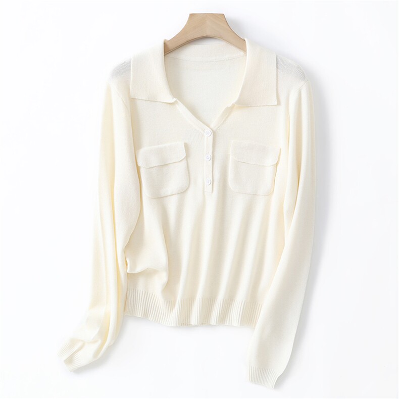 2025年秋季套头长袖V领翻领口袋长袖，女装针织衫/毛衣，羿纯羊绒