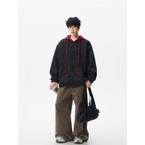 现货WY10166-特P48 控88美式复古撞色解构拼接大码男宽松情侣卫衣图片