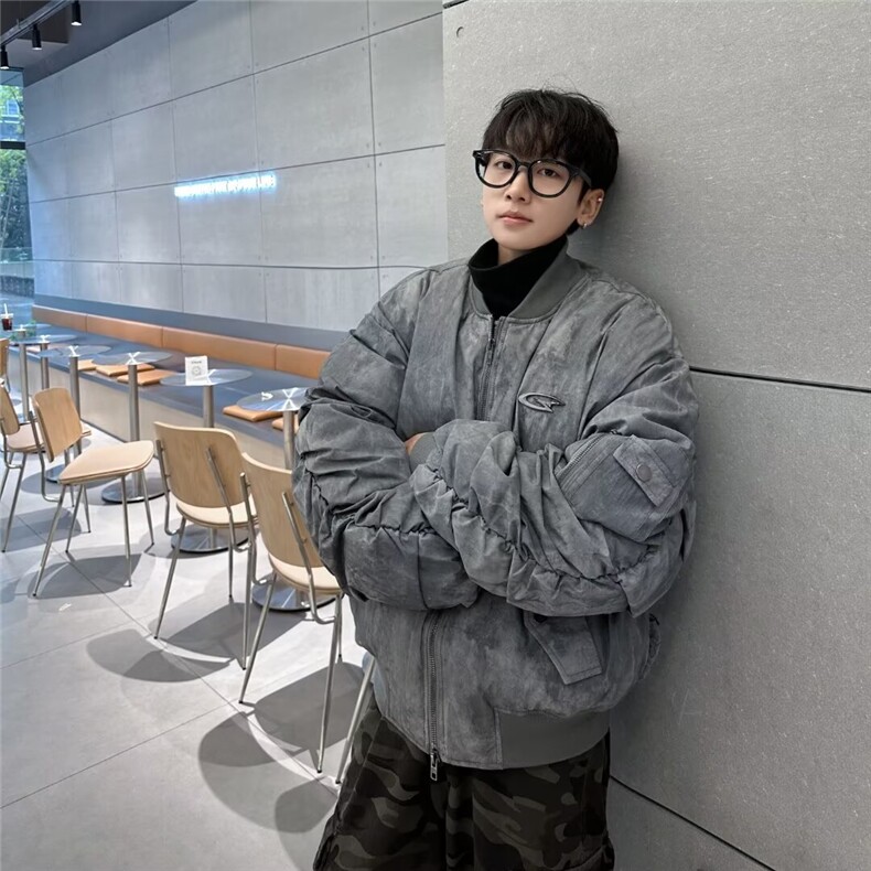 F592P108时尚复古废土风设计感飞行服棒球服男美式高街嘻,男装棉衣,星座512-6