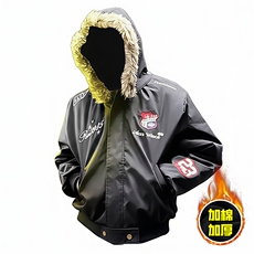 现货高品质美式高街重磅刺绣座山雕大毛毛领棉衣男女加厚棉服外套，男装棉衣，电商A486-1