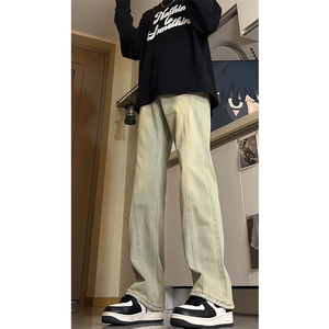 美式高街渐变水洗牛仔裤男款微喇拼接潮牌裤子复古KZ014P63加绒73图片