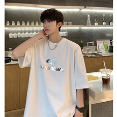 1港风银色立体四芒星印花大码M-5XL短袖T恤男DT77776P23块控特45，男装T恤，星座226-2