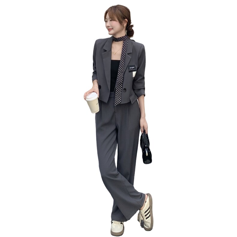 新品高级灰休闲套装送丝巾2C2368015P175K238,女装套装/套裙,2C236