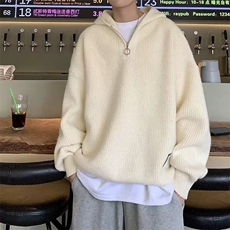 半拉链连帽毛衣男冬季情侣宽松潮牌慵懒风针织衫纯色简约休闲线衣，男装针织衫/毛衣，星座1210-1