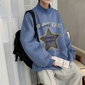 男装加绒加厚高领卫衣印花落肩袖情侣款打底衫 XZ514-2-G87-P48图片