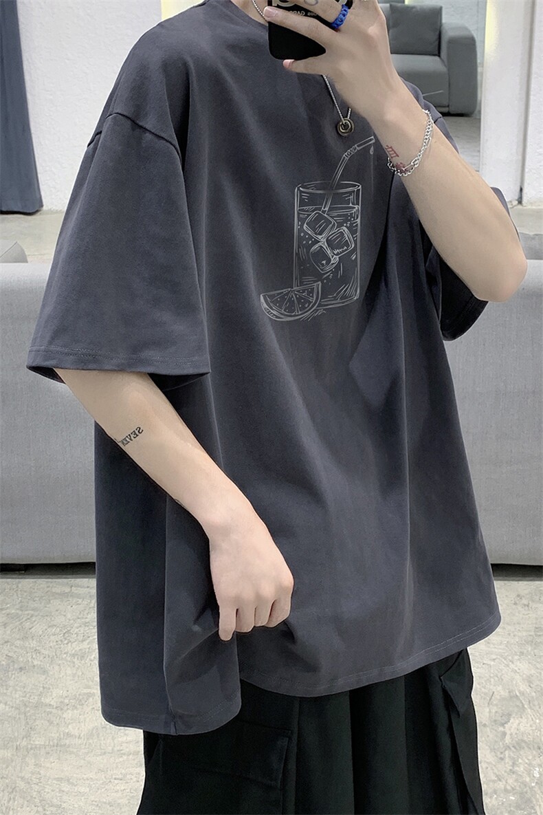wassupcandy冰丝短袖t恤男夏季潮牌休闲上衣港风ins潮流休闲半袖,男装T恤,电商A102-1