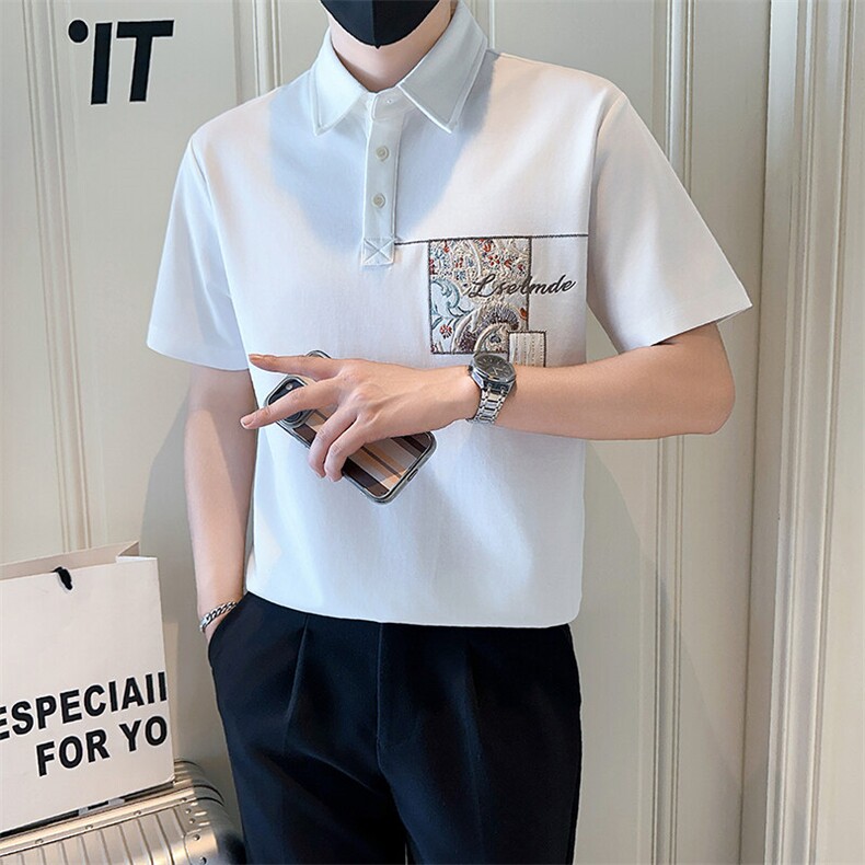店主风社会小伙男士刺绣贴补POLO衫男保罗衫301A-1/PL119/P58,男装Polo衫,星座301A-1