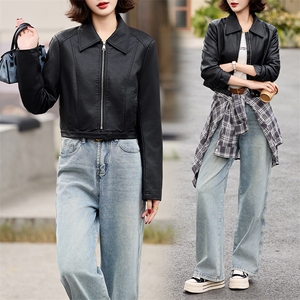 小个子皮衣外套女短款上衣2025春秋季新款休闲机车服高腰pu皮夹克图片
