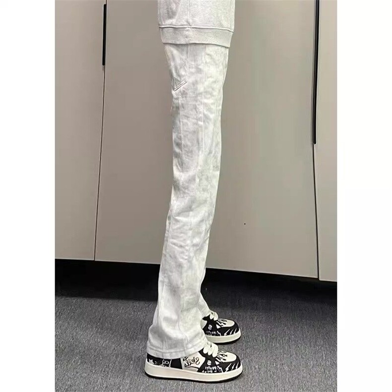 1506-1/K20971半松紧/P49脏脏扎染白色拼接牛仔裤男显瘦直筒微喇,男装牛仔裤,星座1506-1