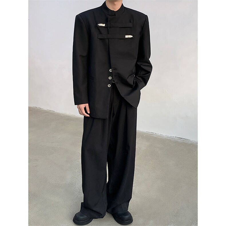 现货！25小众设计新中式立领西装金属扣中山装宽松外套XZ79-128,男装西服,电商B288