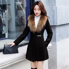 奢华真毛领毛呢大衣时尚百搭2020冬季新款舒适简约气质，女装毛呢外套，卡杰菲