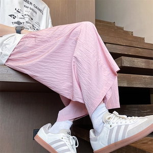 8XL-M 特大码阔腿山本裤冰丝裤男薄七分裤褶皱慵懒凉凉裤K977P45图片