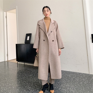 优雅气质女装双面呢大衣秋冬保暖显瘦长款外套时尚百搭粉色系图片