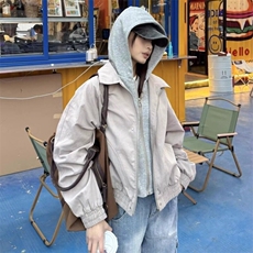 时尚美式假两件连帽工装夹克外套男女2025春季新款日系宽松上衣，男装夹克，星座506A