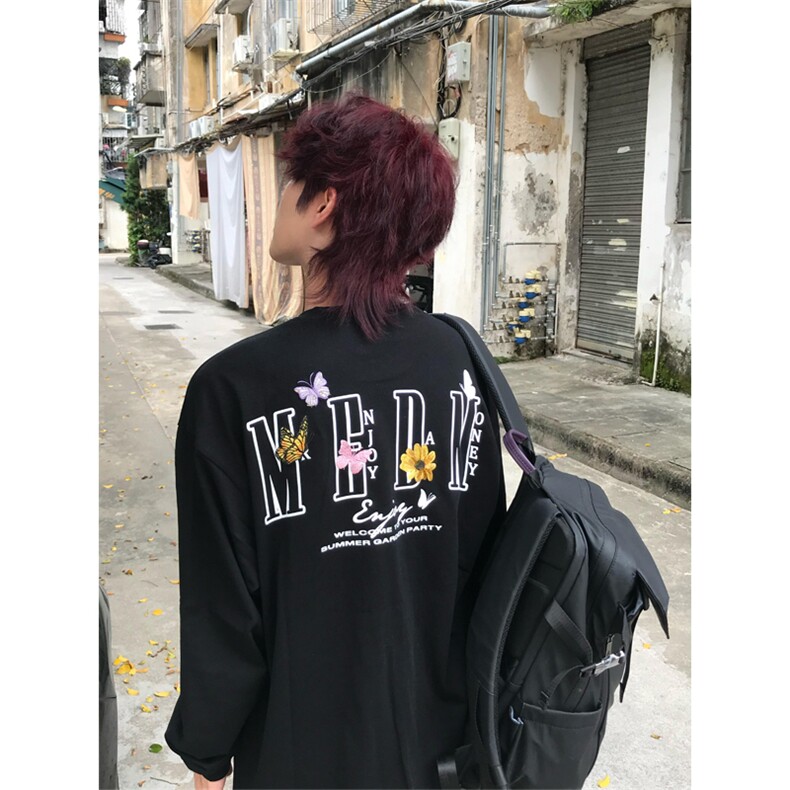 网图有货蝴蝶花园刺绣长袖T恤男女宽松休闲圆领上衣A1062-P40,男装T恤,星座1505