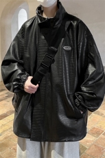 1港风两面穿大码M-5XL格子PU皮鳄鱼纹皮衣夹克男JK8753P110控149，男装夹克，星座226-2