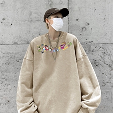 美式潮牌重磅水洗做旧圆领卫衣力推大码男XZ517A-BK5558-P58，男装卫衣，星座517A