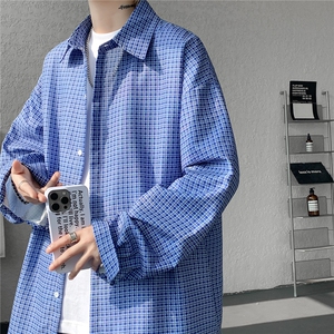 8XL-M长袖衬衫男春夏格子条纹衬衣宽松慵懒风防晒外套CS29005P45图片