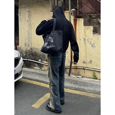 B221美式ins高街重工艺宽松做旧工装牛仔裤子LK23143-P80控108，男装牛仔裤，电商B221