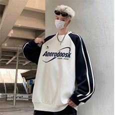 美式硬挺卫衣男秋季潮牌撞色无帽外套青少年条纹打底衫W28/P45，男装卫衣，星座506