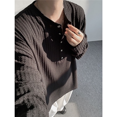 肌理感条纹长袖T恤大码纯色简约打底衫亨利领内搭上衣LT1002特P32，男装T恤，电商B215