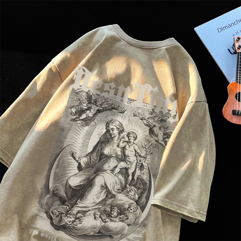 水洗做旧短袖美式复古重磅大码潮牌朋克暗黑T恤xz301B-JB5249-P35，男装T恤，星座301B