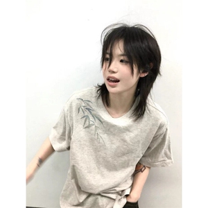 夏季新款港风美式翠竹刺绣潮流百搭圆领短袖T恤男女ins ZX461-P28图片