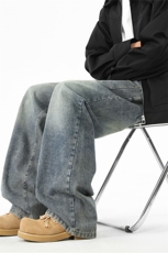 港风复古水洗牛仔裤子男新款显高直筒休闲长裤N8026P48控89，男装牛仔裤，星座914-1