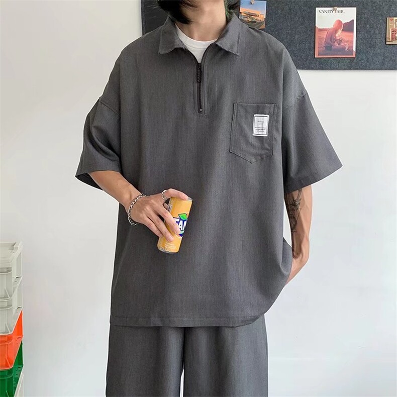 夏季POLO卫衣潮流五分裤新款文艺五分袖男气质休闲套装T1177-P48图片