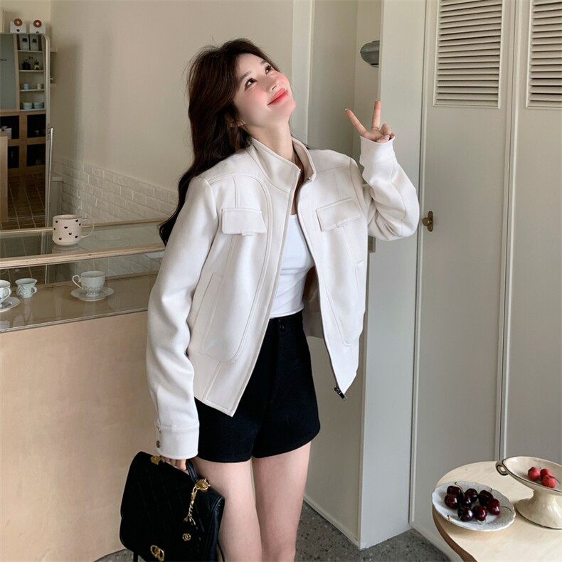 上新有货春季白色麂皮立领短外套5512P155K248,女装短外套,2C176
