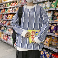 撞色毛衣男2024秋冬时尚潮牌针织衫慵懒风线衣宽松，男装针织衫/毛衣，星座716-4